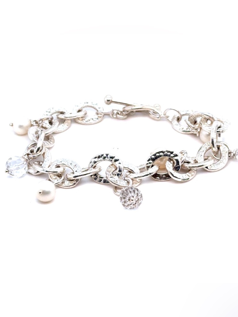 Michael Dawkins‎ Silver Link Bracelet with Pearl and Crystal Charms